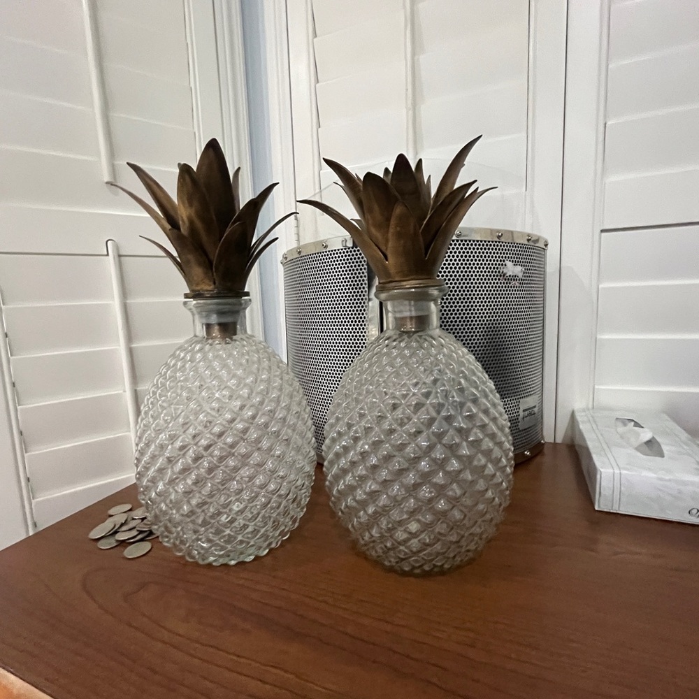 Pineapple Glass Decorative Crystal Glass & Brass Antique Pier One Decanters